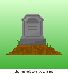 Pixel tombstone for games and applications. Scenery for Halloween.