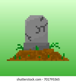 Pixel tombstone for games and applications. Scenery for Halloween.