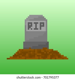 Pixel tombstone for games and applications. Scenery for Halloween.