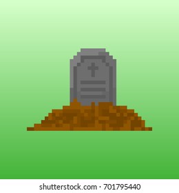 Pixel tombstone for games and applications. Scenery for Halloween.