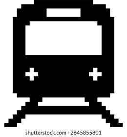Pixel train icon vector, designed with a retro 8-bit aesthetic. Perfect for gaming transportation, digital journeys, vintage travel themes, or any design needing a nostalgic pixelated locomotive.
