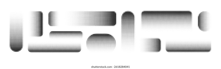 Pixel transform digital effect. Abstract rectangle mosaic texture fade. Flat vector illustration isolated on white background..