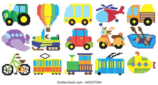 Pixel transport set, vector illustration