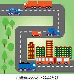 Pixel transportation infographic set. Old school computer graphic style.