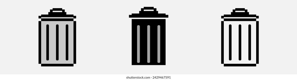 Pixel trash can or basket icon set