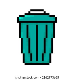 Pixel trash can icon. Bin. Color silhouette. Front side view. Vector simple flat graphic illustration. Isolated object on a white background. Isolate.