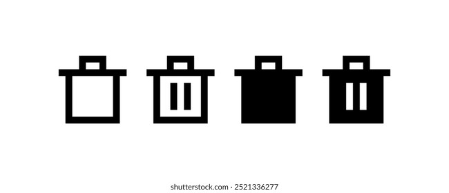 Conjunto de iconos de papelera de píxeles. Diseño de icono de Vector.