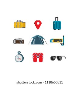 Pixel travel elements.8bit icons.
