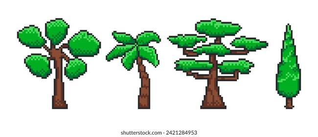 Pixel tree 8-bit icon, isolated vector illustration for pixel games.