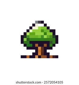 Pixel tree. Pixel art style tree. Tree logo in 8 bit style. Logo for game design and gaming. Vector illustration.