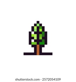 Pixel tree. Pixel art style tree. Tree logo in 8 bit style. Logo for game design and gaming. Vector illustration.