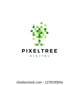 Pixel Tree Digital Logo Vector Icon Illustration