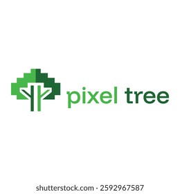 pixel tree flat minimalist logo design