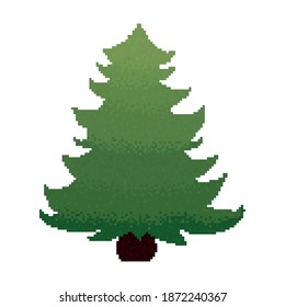 Pixel tree. Green Christmas tree without decorations. Vector. 