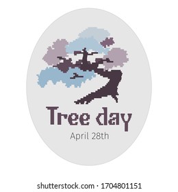 Pixel tree on a white background. Vector illustration for the design of banners, posters, presentation brochures. Embroidery stencil