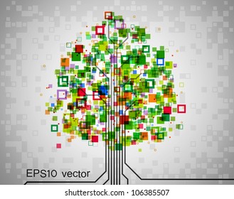 Pixel tree, symbolizing technological progress of modern science, EPS10 vector