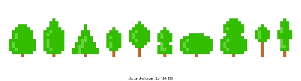 Pixel trees. 8-bit. Park or forest concept. Video game style. Vector illustration