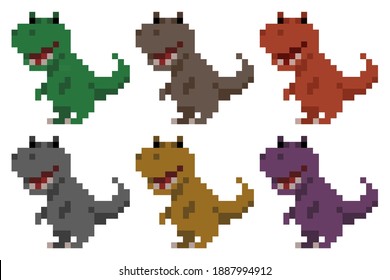 Pixel T-Rex in multiple colours