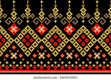 Pixel Tribal Aztec pattern yellow red on black backgrounds