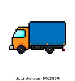 Pixel truck icon. Colored contour silhouette. Side view. Vector flat graphic illustration. The isolated object on a white background. Isolate.