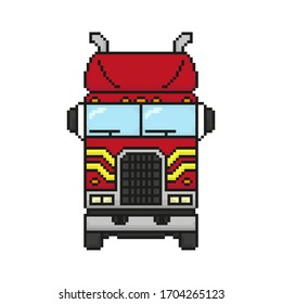 Pixel truck icon. Colored silhouette. Front view. Vector graphic illustration. Isolated object on a white background. Isolate.