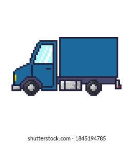 Pixel truck icon. Side view. Vector flat graphic illustration. The isolated object on a white background. Isolate.