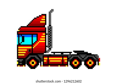 Pixel truck tractor icon. Colored silhouette. Side view. Vector simple flat graphic illustration. Isolated object on white background. Isolate.