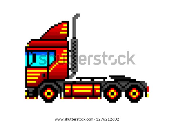 Pixel truck tractor. Vector image. Isolated\
object on white background. Side\
view.