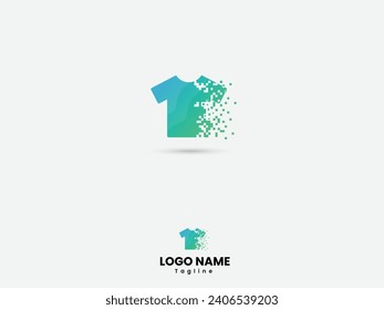 Pixel t-shirt logo. Pixel clothing logo design. Business. Finance. T-shirt with pixel. Fashion. Network. Creative design. Dress