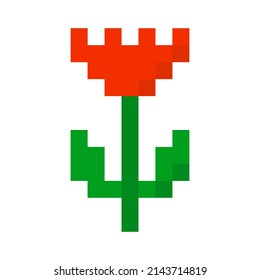 Pixel tulip in pixel art style. Easter day design. Embroidery style. Vector illustration. stock image. 