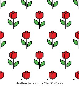 pixel tulip  background Seamless tulip  pixelized texture pattern vector 