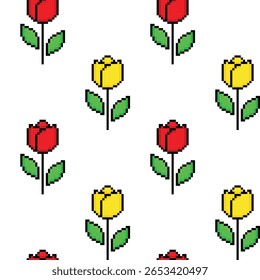 pixel tulip  background Seamless tulip  pixelized texture pattern vector 