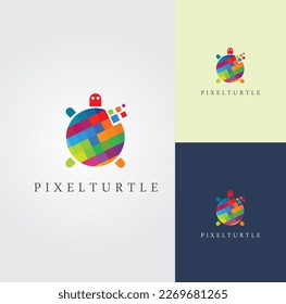 Pixel Turtle Logo Design Vector 