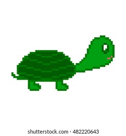 Pixel turtle on the white background. Vector illustration