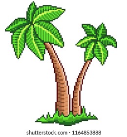 Pixel two palm trees detailed isolated vector