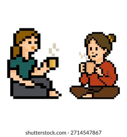 Pixel Zwei Frauen trinken Kaffee