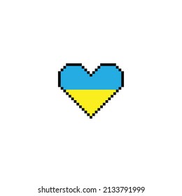 pixel Ukraine flag, vector Ukrainian heart. Pixel design for 8 bit games  