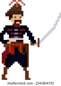 Pixel Cosack Ucraniano (jefe) con pistola y sable (arte de píxel)