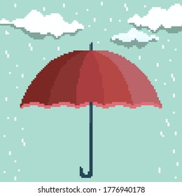 Pixel umbrella icon. Pixel art 8 bit
