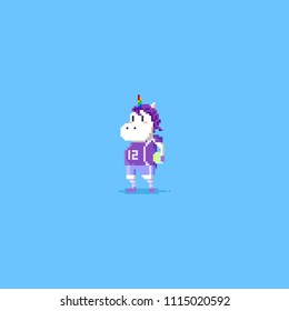 Pixel unicorn socer player.8bit character.