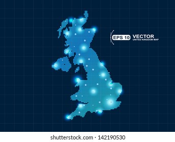 Pixel United Kingdom map with spot lights