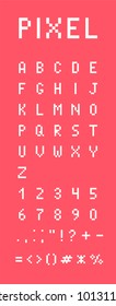 Pixel uppercase alphabet and figures. Retro pixel font.
