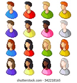 Pixel user icons high detailed vector set