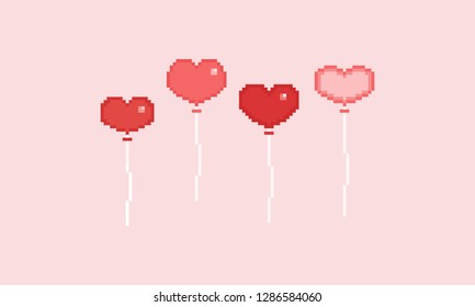 Pixel valentine heart balloon.8bit.