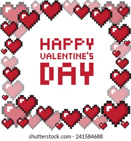 Pixel valentine's day background. Vector illustration.