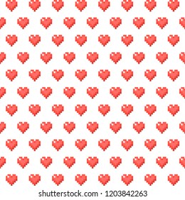 Pixel Valentine's Red Herat Pattern, White Background