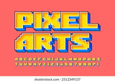 Diseño de alfabeto de Vector de píxeles, estilizado como en los juegos de 8 bits. Alto contraste y agudo, retro-futurista. Fácil control del color de la muestra.