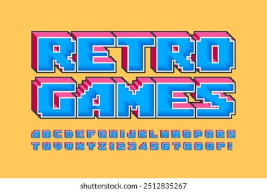 Diseño de alfabeto de Vector de píxeles, estilizado como en los juegos de 8 bits. Alto contraste y agudo, retro-futurista. Fácil control del color de la muestra.