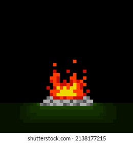 Pixel vector of a bonfire, red fire