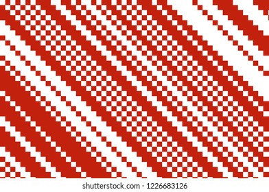 Pixel vector embroidered pattern. Background with red squares. 